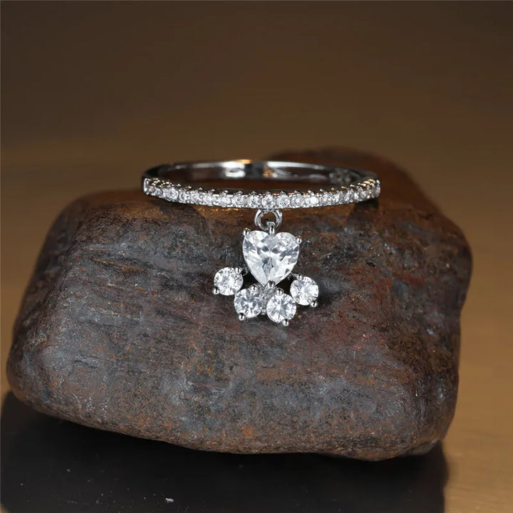 Vintage Katten Päls & Hjärta Sten Ring – Guld- & Silverton