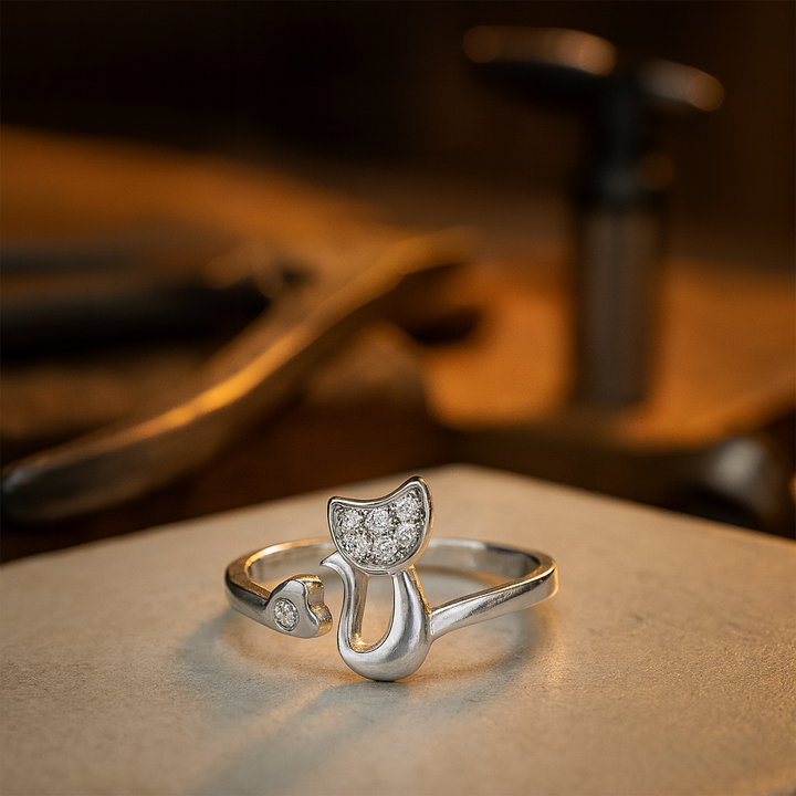 Söt katt öppen ring – Cubic Zirconia
