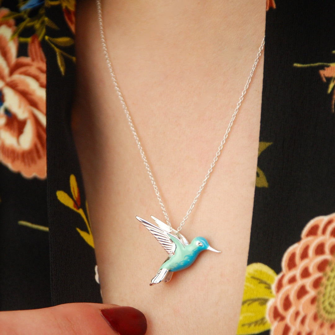 Sterling silver emaljerad kolibri halsband