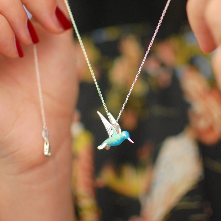 Sterling silver emaljerad kolibri halsband
