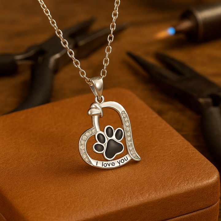 Hjärts formad hundtassavtryck halsband med zirkonia