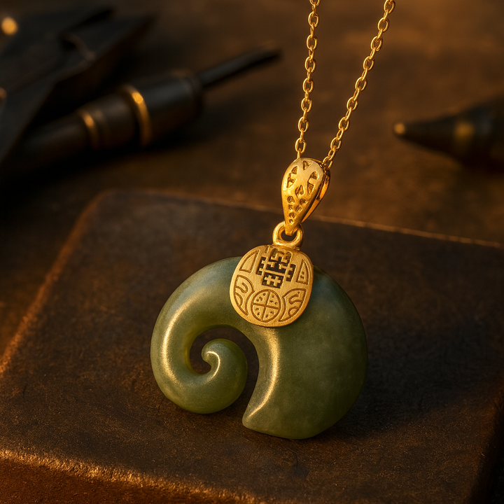Hetian Jade elefanthänge halsband – 18K guldpläterad kedja för kvinnor