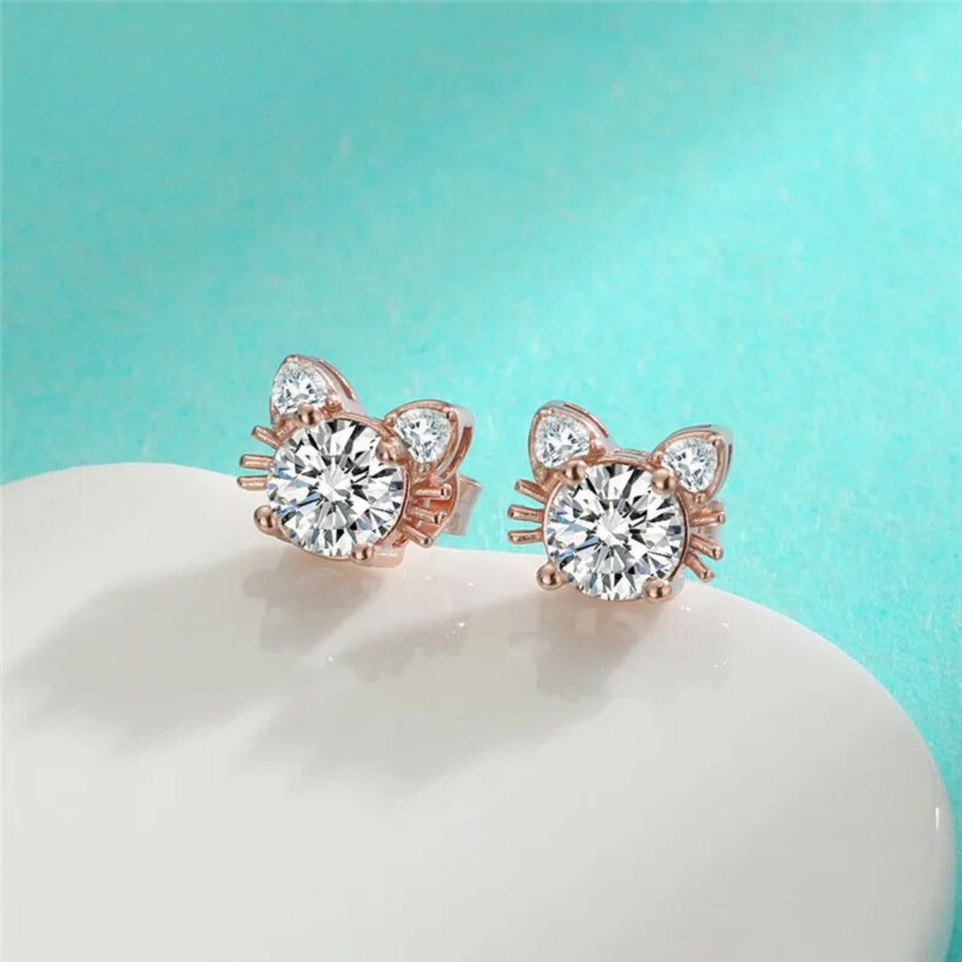 Moissanit Roséguld kattstud örhängen i 925 sterlingsilver