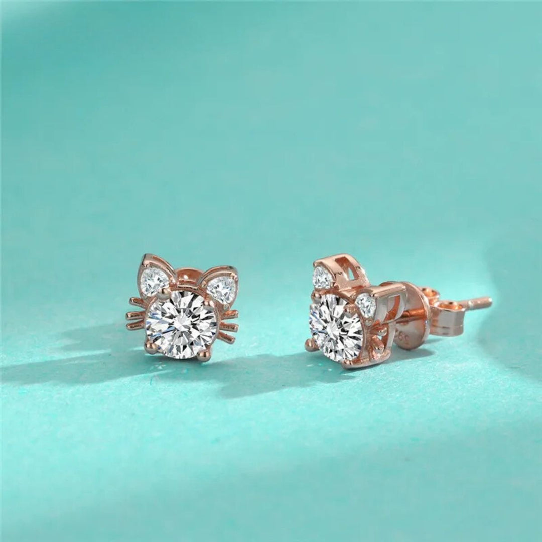 Moissanit Roséguld kattstud örhängen i 925 sterlingsilver