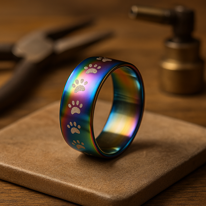 Handgjord Regnbågs Stainless Steel Tassavtryck Ring
