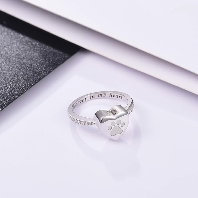 Kärleksfullt hjärta tassavtryck urna ring – husdjursminnesärje cremation smycke