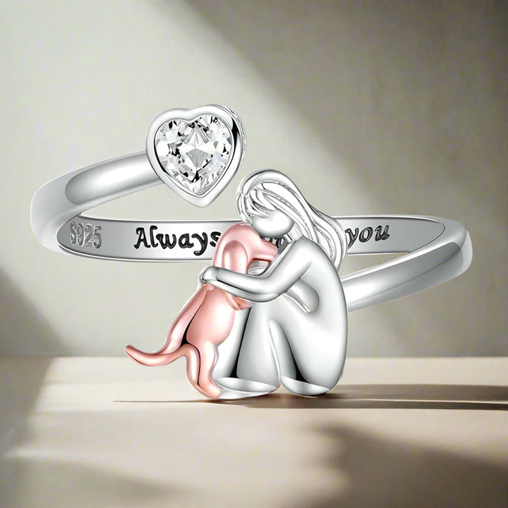 Justerbar Hundring i 925 Sterling Silver – ”Alltid i mitt hjärta” med Zirconia