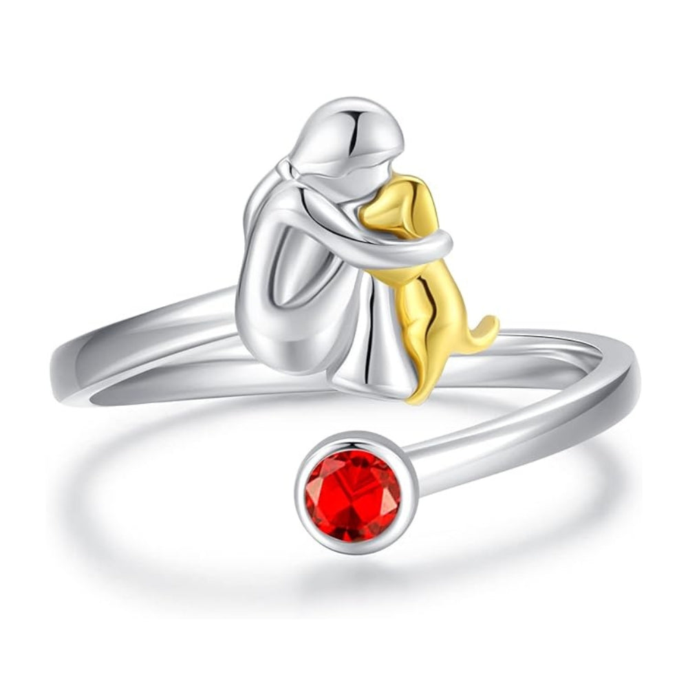 Sterling Silver Hund- och Flickring – Justerbar och Symbolisk